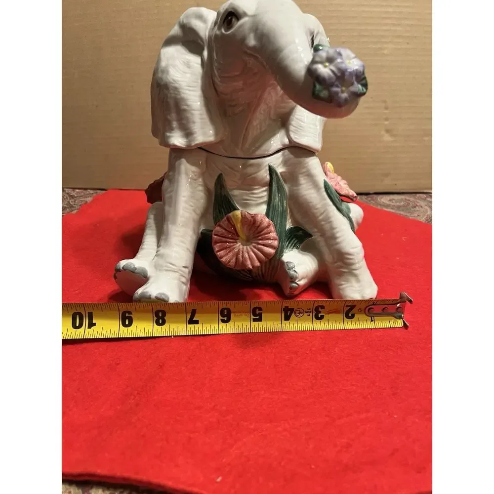 VINTAGE 1991 FITZ & FLOYD JUNGLE RAINFOREST COLLECTION WHITE ELEPHANT COOKIE JAR